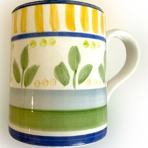 Yellow Blue Green Stripe Botanical Mug Cup Gibson Coffee Tea Soup Teacher Gift